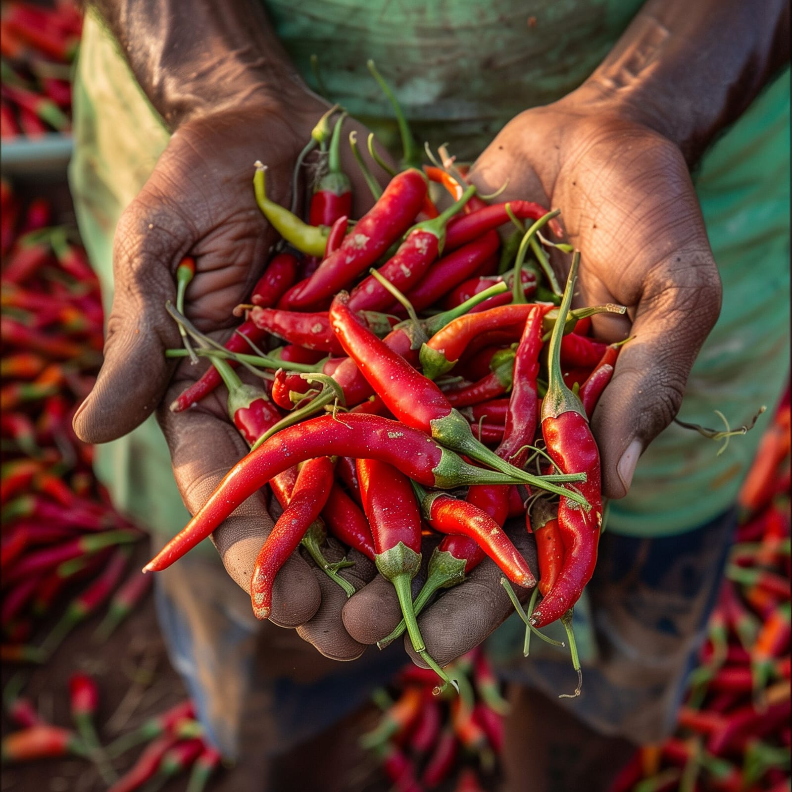 Fresh red chillies harvested by hand from WGAN Farms partner fields in South India