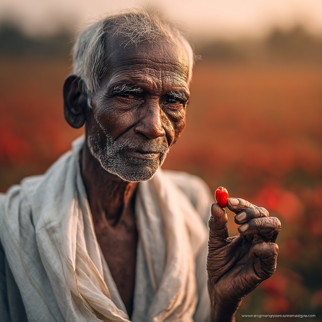 Farmer holding Guntur chilli